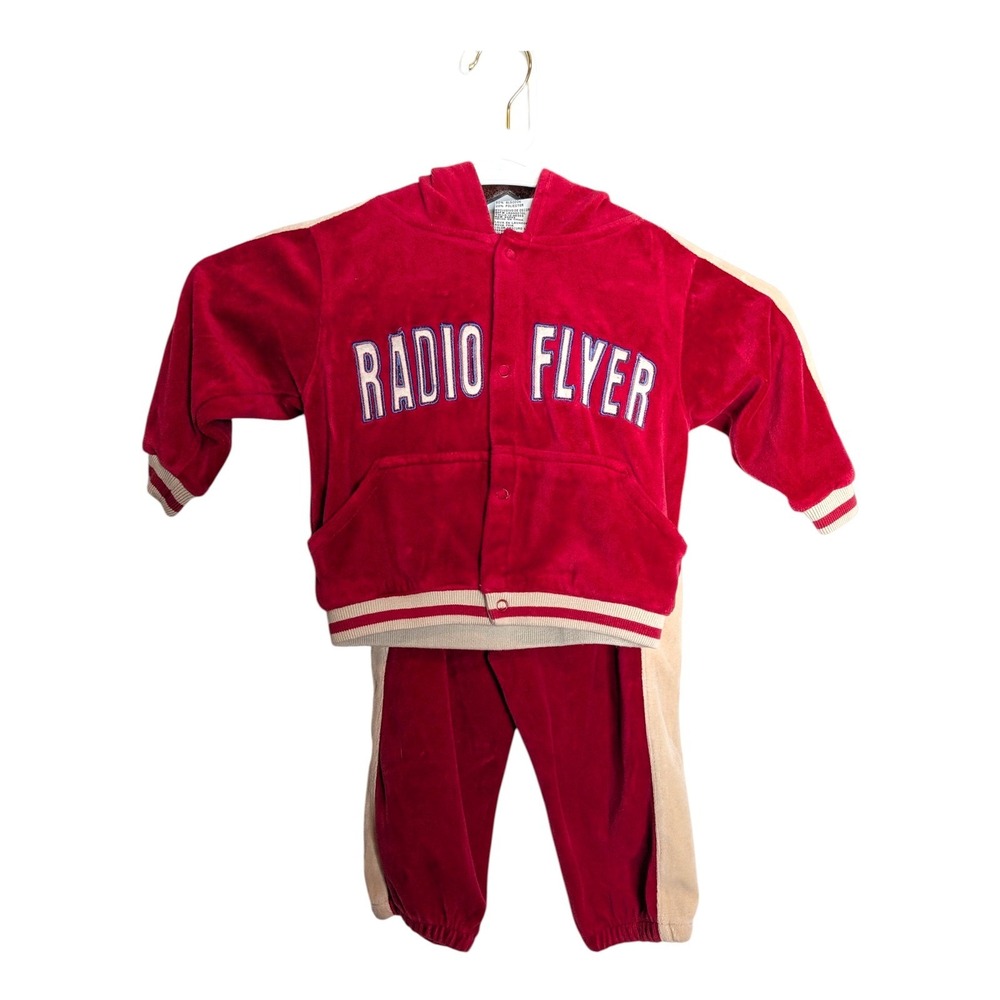 Radio Flyer Kids Red Velour Tracksuit Hooded‎ Jacket Joggers Set 12 Months
